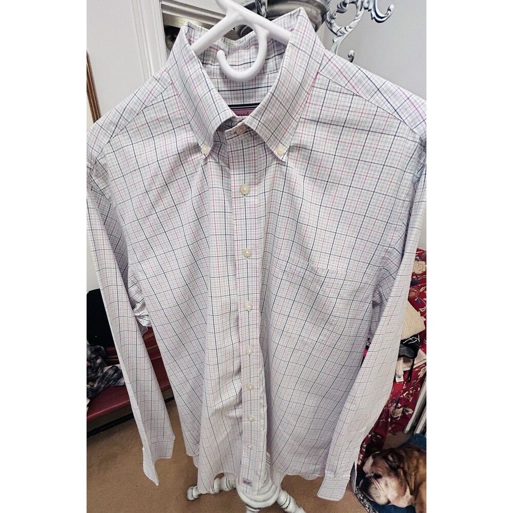 Vineyard Vines Murray Shirt L Men’s Sz Large 46”c Check Pink Blue Pocket EUC!